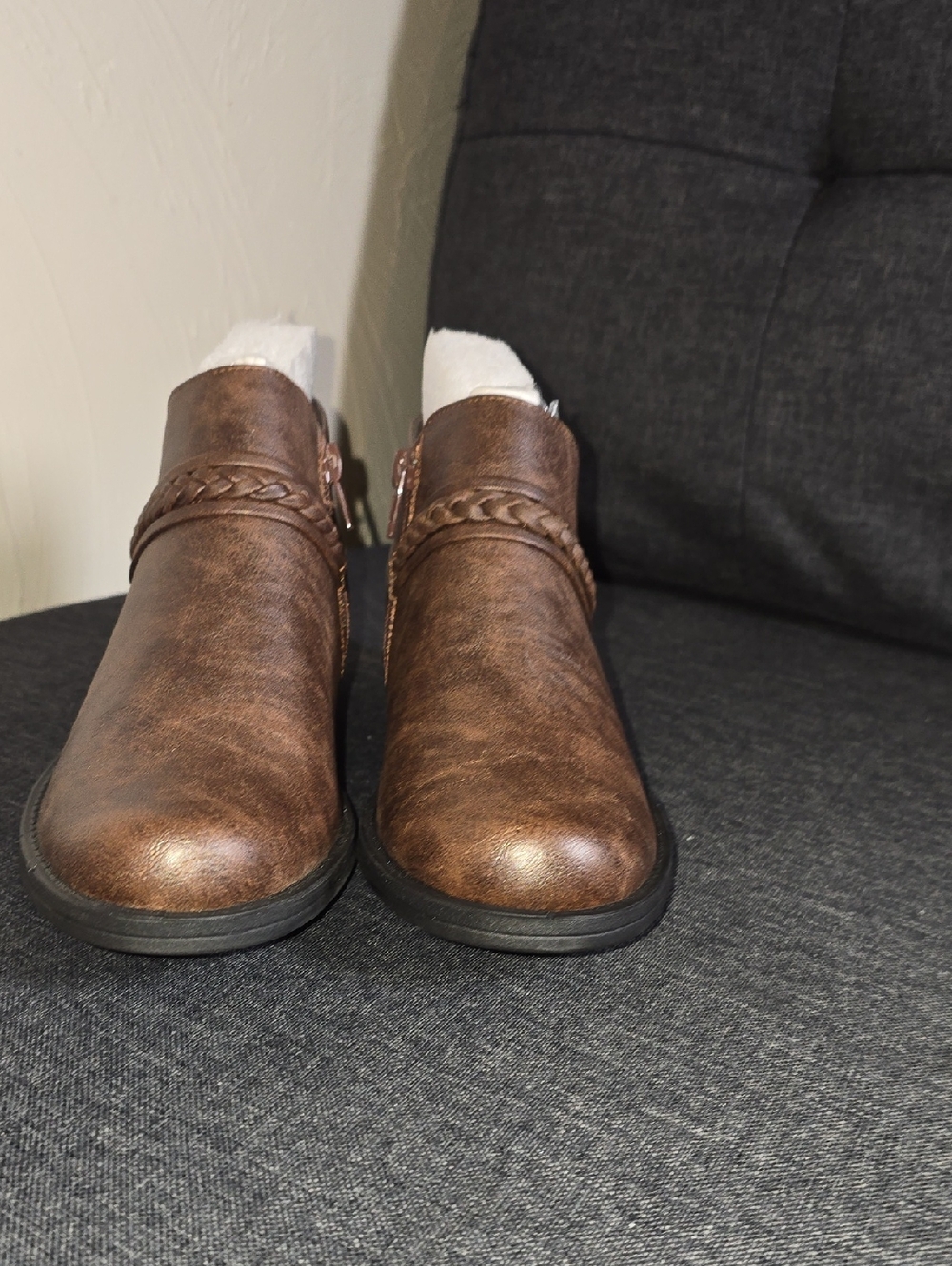 easy street Brown Braided Ankle Booties